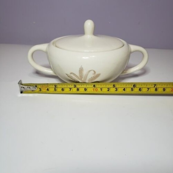 Sugar Bowl w Lid Wheat Pattern Gold Gild Handles Creme / Off White ( 2.25 ×7" ) - Picture 8 of 15